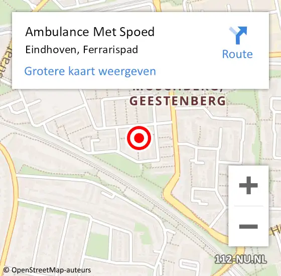 Locatie op kaart van de 112 melding: Ambulance Met Spoed Naar Eindhoven, Ferrarispad op 21 februari 2016 10:01