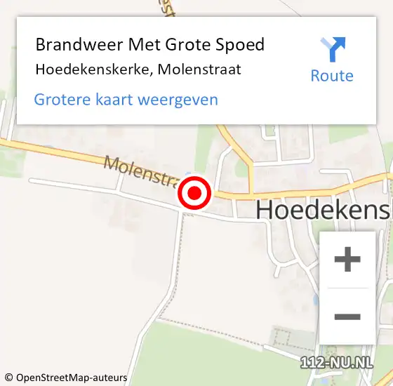 Locatie op kaart van de 112 melding: Brandweer Met Grote Spoed Naar Hoedekenskerke, Molenstraat op 21 februari 2016 11:11