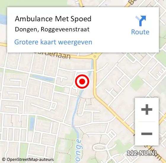 Locatie op kaart van de 112 melding: Ambulance Met Spoed Naar Dongen, Roggeveenstraat op 21 februari 2016 12:01