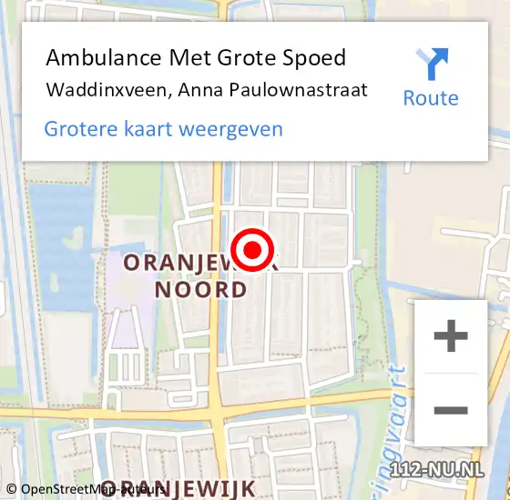 Locatie op kaart van de 112 melding: Ambulance Met Grote Spoed Naar Waddinxveen, Anna Paulownastraat op 21 februari 2016 12:33