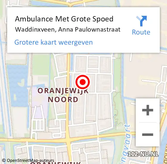 Locatie op kaart van de 112 melding: Ambulance Met Grote Spoed Naar Waddinxveen, Anna Paulownastraat op 21 februari 2016 12:35