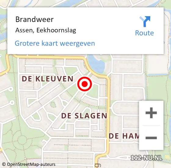 Locatie op kaart van de 112 melding: Brandweer Assen, Eekhoornslag op 21 februari 2016 13:32