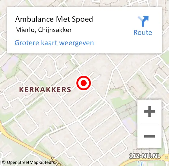 Locatie op kaart van de 112 melding: Ambulance Met Spoed Naar Mierlo, Chijnsakker op 21 februari 2016 14:39