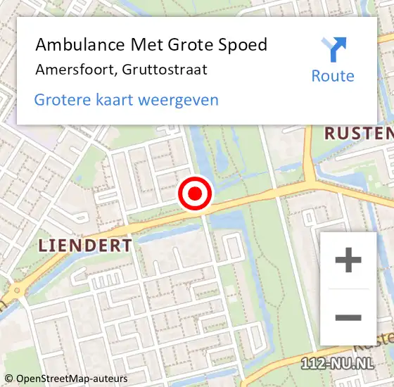 Locatie op kaart van de 112 melding: Ambulance Met Grote Spoed Naar Amersfoort, Gruttostraat op 21 februari 2016 15:29
