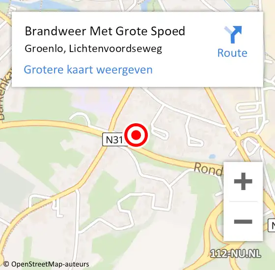 Locatie op kaart van de 112 melding: Brandweer Met Grote Spoed Naar Groenlo, Lichtenvoordseweg op 21 februari 2016 15:54