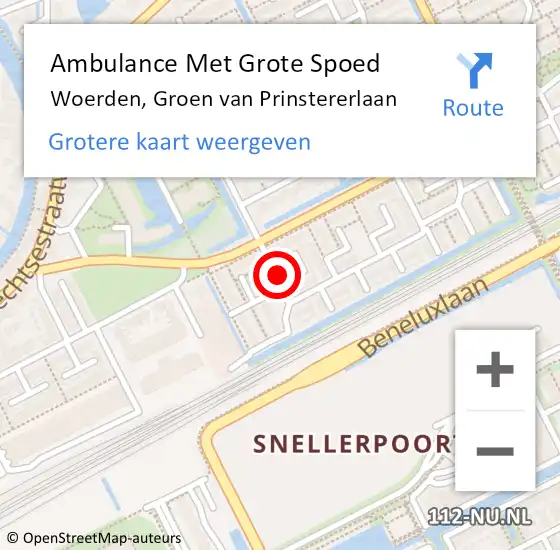 Locatie op kaart van de 112 melding: Ambulance Met Grote Spoed Naar Woerden, Groen van Prinstererlaan op 21 februari 2016 16:10