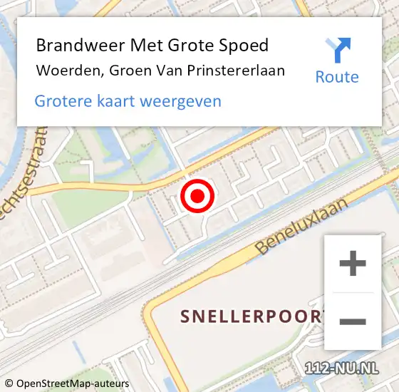 Locatie op kaart van de 112 melding: Brandweer Met Grote Spoed Naar Woerden, Groen Van Prinstererlaan op 21 februari 2016 16:28