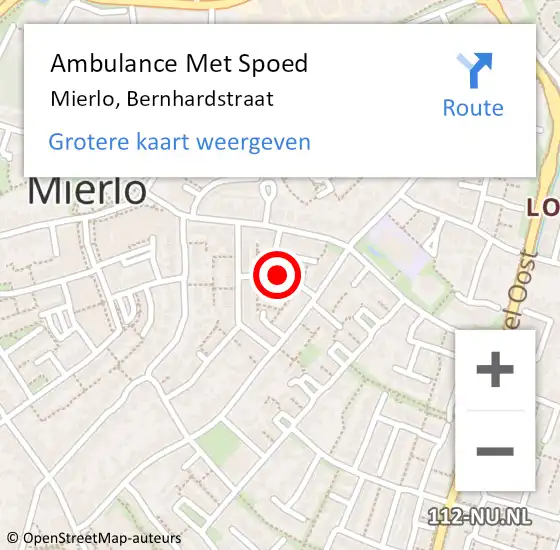 Locatie op kaart van de 112 melding: Ambulance Met Spoed Naar Mierlo, Bernhardstraat op 21 februari 2016 17:00