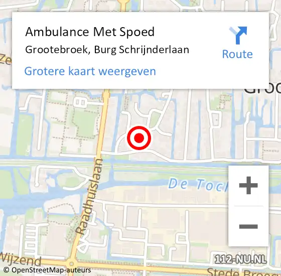 Locatie op kaart van de 112 melding: Ambulance Met Spoed Naar Grootebroek, Burg Schrijnderlaan op 21 februari 2016 17:48