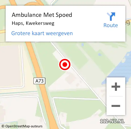 Locatie op kaart van de 112 melding: Ambulance Met Spoed Naar Haps, Kwekersweg op 21 februari 2016 18:17