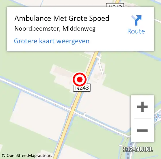 Locatie op kaart van de 112 melding: Ambulance Met Grote Spoed Naar Noordbeemster, Middenweg op 21 februari 2016 19:14