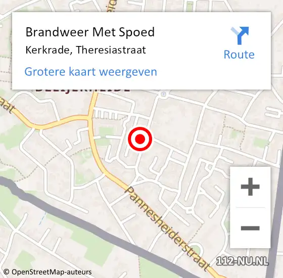 Locatie op kaart van de 112 melding: Brandweer Met Spoed Naar Kerkrade, Theresiastraat op 21 februari 2016 19:21