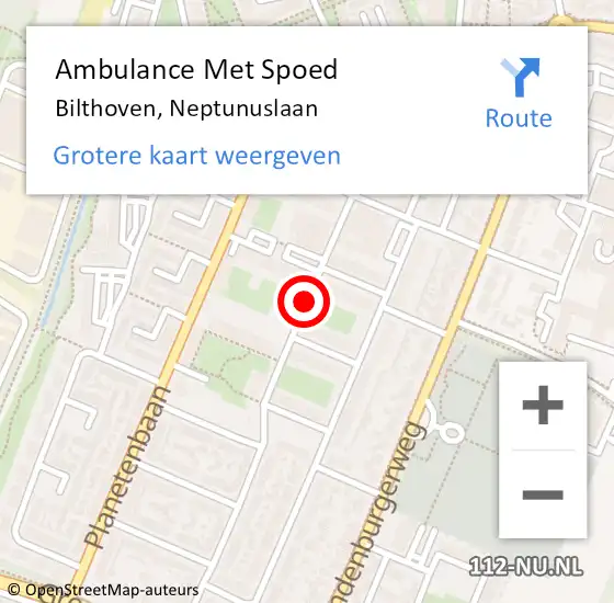 Locatie op kaart van de 112 melding: Ambulance Met Spoed Naar Bilthoven, Neptunuslaan op 21 februari 2016 20:17