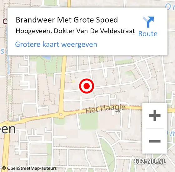 Locatie op kaart van de 112 melding: Brandweer Met Grote Spoed Naar Hoogeveen, Dokter Van De Veldestraat op 15 september 2013 06:19