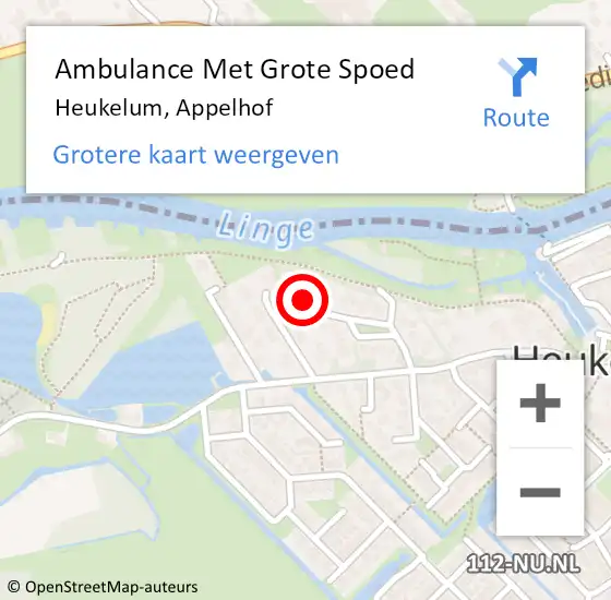 Locatie op kaart van de 112 melding: Ambulance Met Grote Spoed Naar Heukelum, Appelhof op 21 februari 2016 21:19