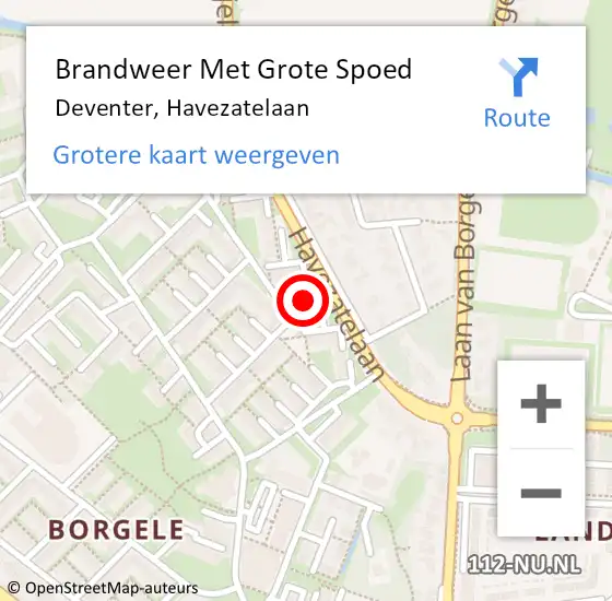 Locatie op kaart van de 112 melding: Brandweer Met Grote Spoed Naar Deventer, Havezatelaan op 21 februari 2016 21:46