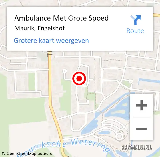 Locatie op kaart van de 112 melding: Ambulance Met Grote Spoed Naar Maurik, Engelshof op 21 februari 2016 22:46