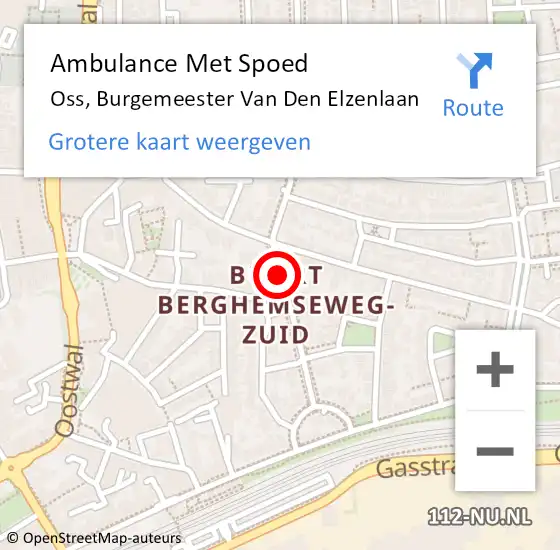 Locatie op kaart van de 112 melding: Ambulance Met Spoed Naar Oss, Burgemeester Van Den Elzenlaan op 21 februari 2016 22:52