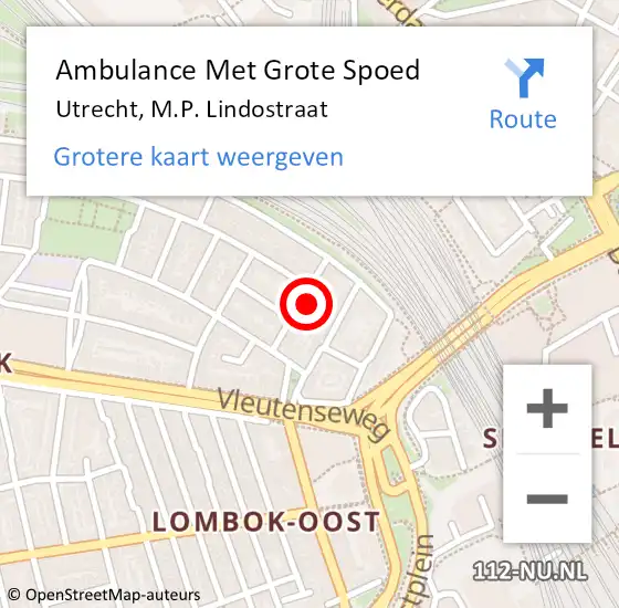 Locatie op kaart van de 112 melding: Ambulance Met Grote Spoed Naar Utrecht, M.P. Lindostraat op 21 februari 2016 23:15