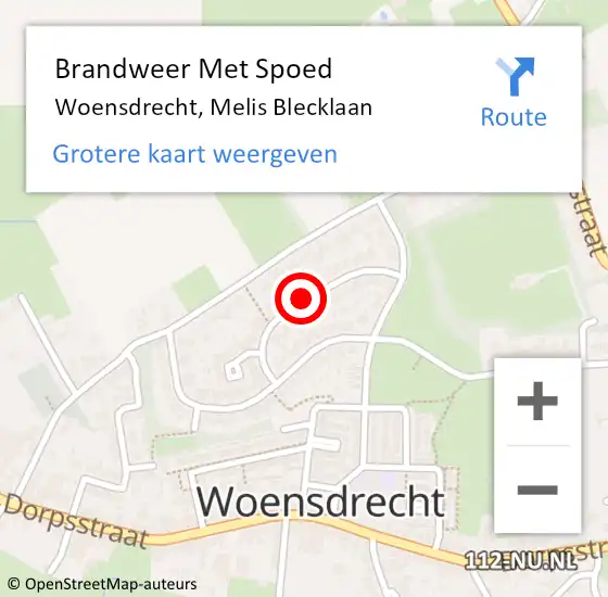 Locatie op kaart van de 112 melding: Brandweer Met Spoed Naar Woensdrecht, Melis Blecklaan op 21 februari 2016 23:48