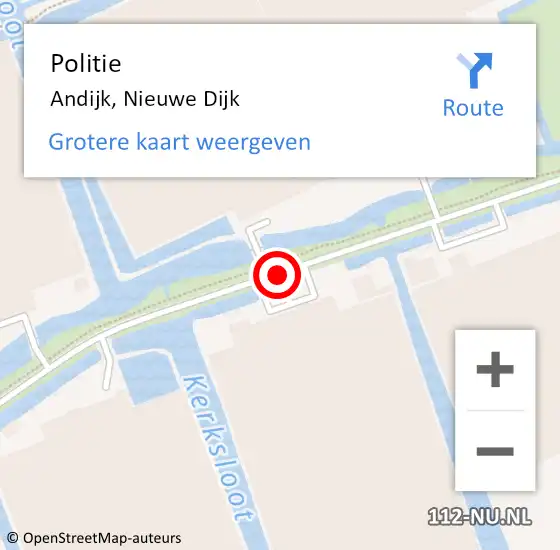 Locatie op kaart van de 112 melding: Politie Andijk, Nieuwe Dijk op 22 februari 2016 04:47