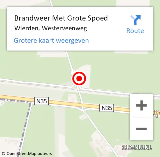 Locatie op kaart van de 112 melding: Brandweer Met Grote Spoed Naar Wierden, Westerveenweg op 22 februari 2016 06:58