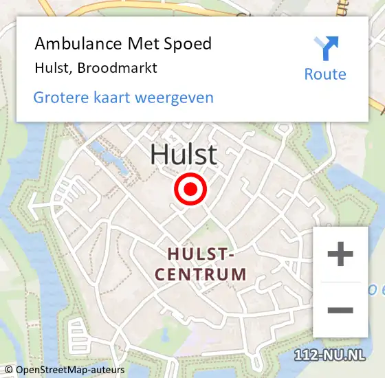 Locatie op kaart van de 112 melding: Ambulance Met Spoed Naar Hulst, Broodmarkt op 22 februari 2016 07:08