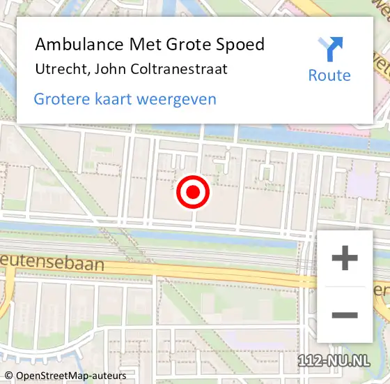 Locatie op kaart van de 112 melding: Ambulance Met Grote Spoed Naar Utrecht, John Coltranestraat op 22 februari 2016 07:40