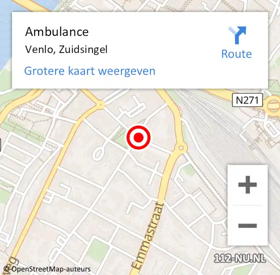 Locatie op kaart van de 112 melding: Ambulance Venlo, Zuidsingel op 6 december 2013 15:23