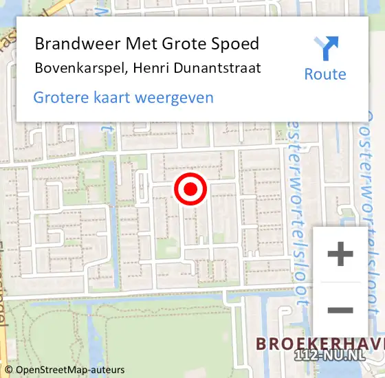 Locatie op kaart van de 112 melding: Brandweer Met Grote Spoed Naar Bovenkarspel, Henri Dunantstraat op 22 februari 2016 09:09