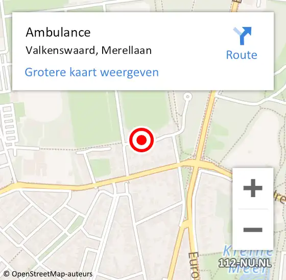 Locatie op kaart van de 112 melding: Ambulance Valkenswaard, Merellaan op 22 februari 2016 10:03