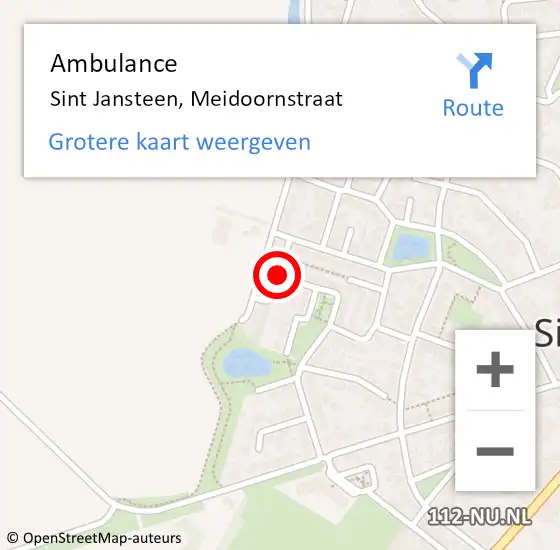 Locatie op kaart van de 112 melding: Ambulance Sint Jansteen, Meidoornstraat op 22 februari 2016 10:08