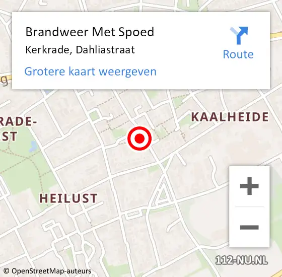 Locatie op kaart van de 112 melding: Brandweer Met Spoed Naar Kerkrade, Dahliastraat op 22 februari 2016 11:28