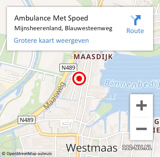 Locatie op kaart van de 112 melding: Ambulance Met Spoed Naar Mijnsheerenland, Blauwesteenweg op 22 februari 2016 11:56