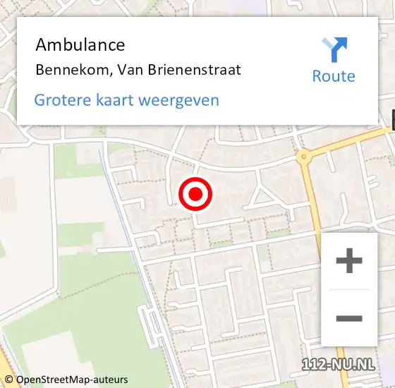 Locatie op kaart van de 112 melding: Ambulance Bennekom, Van Brienenstraat op 22 februari 2016 12:43