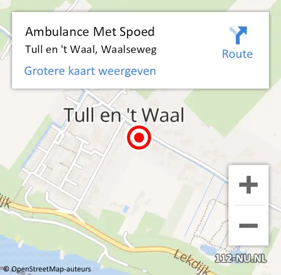 Locatie op kaart van de 112 melding: Ambulance Met Spoed Naar Tull en 't Waal, Waalseweg op 22 februari 2016 14:03