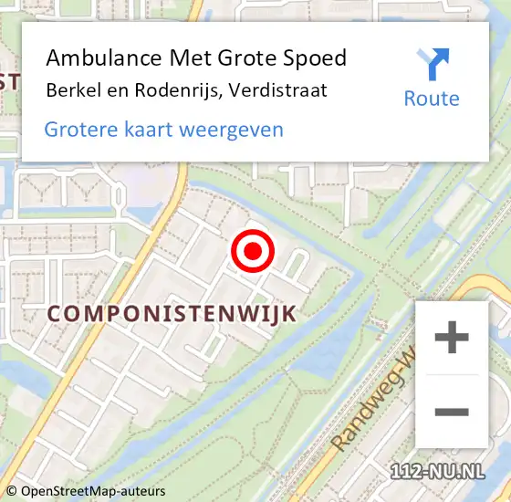 Locatie op kaart van de 112 melding: Ambulance Met Grote Spoed Naar Berkel en Rodenrijs, Verdistraat op 22 februari 2016 14:26