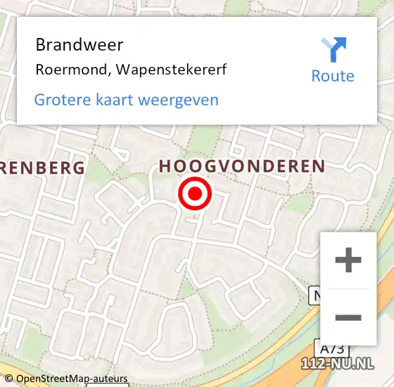 Locatie op kaart van de 112 melding: Brandweer Roermond, Wapenstekererf op 22 februari 2016 14:30