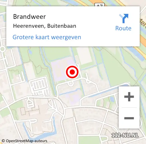 Locatie op kaart van de 112 melding: Brandweer Heerenveen, Buitenbaan op 22 februari 2016 14:39