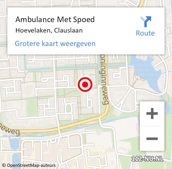 Locatie op kaart van de 112 melding: Ambulance Met Spoed Naar Hoevelaken, Clauslaan op 22 februari 2016 14:58