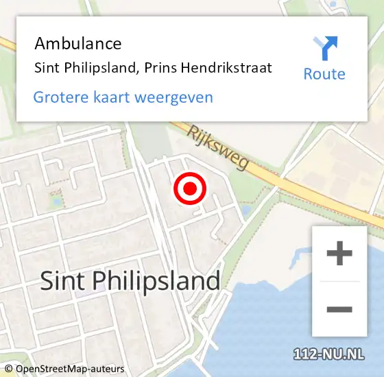 Locatie op kaart van de 112 melding: Ambulance Sint Philipsland, Prins Hendrikstraat op 22 februari 2016 15:09