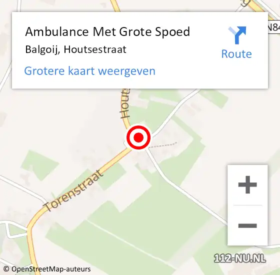 Locatie op kaart van de 112 melding: Ambulance Met Grote Spoed Naar Balgoij, Houtsestraat op 22 februari 2016 15:13