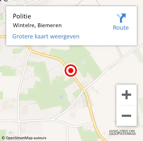 Locatie op kaart van de 112 melding: Politie Wintelre, Biemeren op 22 februari 2016 16:34