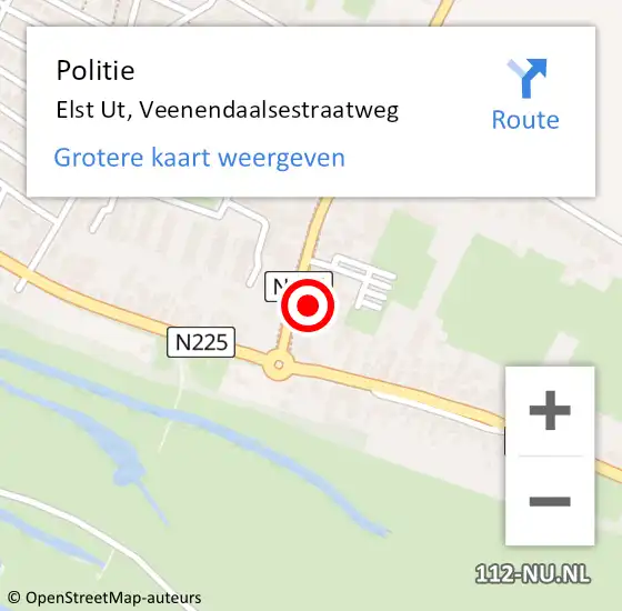 Locatie op kaart van de 112 melding: Politie Elst Ut, Veenendaalsestraatweg op 22 februari 2016 19:30