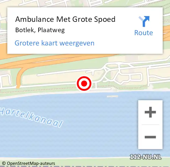 Locatie op kaart van de 112 melding: Ambulance Met Grote Spoed Naar Botlek Rotterdam, Plaatweg op 22 februari 2016 19:38