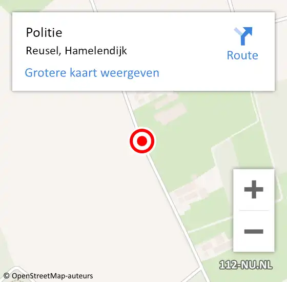 Locatie op kaart van de 112 melding: Politie Reusel, Hamelendijk op 22 februari 2016 20:34