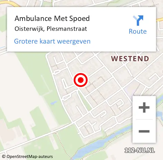 Locatie op kaart van de 112 melding: Ambulance Met Spoed Naar Oisterwijk, Plesmanstraat op 22 februari 2016 21:19