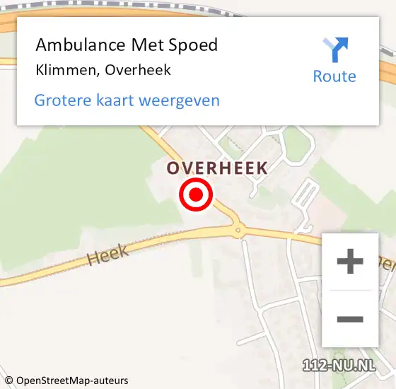 Locatie op kaart van de 112 melding: Ambulance Met Spoed Naar Klimmen, Overheek op 6 december 2013 16:46