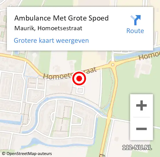 Locatie op kaart van de 112 melding: Ambulance Met Grote Spoed Naar Maurik, Homoetsestraat op 23 februari 2016 00:58