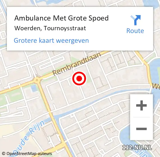 Locatie op kaart van de 112 melding: Ambulance Met Grote Spoed Naar Woerden, Tournoysstraat op 6 december 2013 16:58